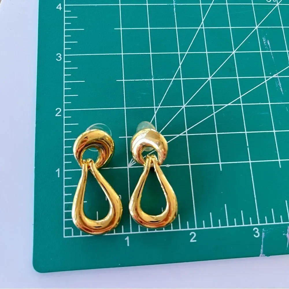 Vintage Gold Door Knocker Dangle Drop Earrings